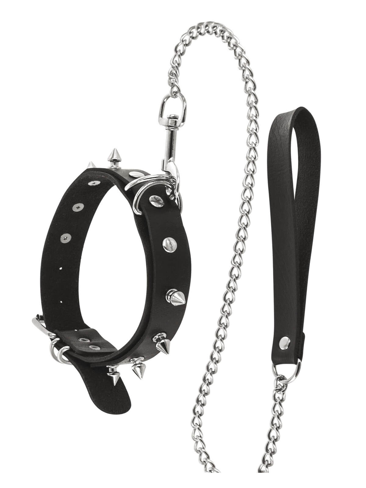 Collier fétichiste avec anneaux pointes et laisse métallique - CC6060150010