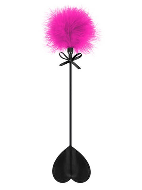 Cravache noire coeur bdsm avec plumeau rose - CC5700760201