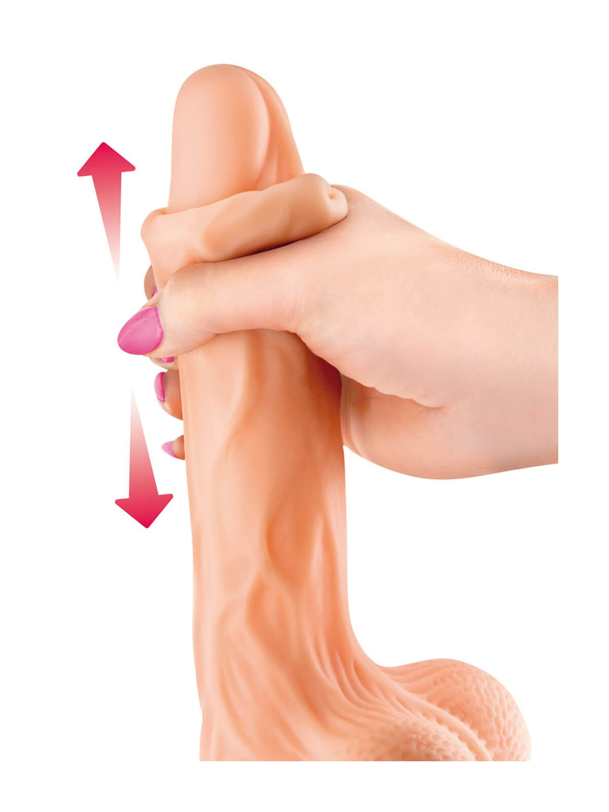 Gode réaliste veiné ventouse va-et-vient prépuce testicules billes mouvantes 20 cm - CC514106