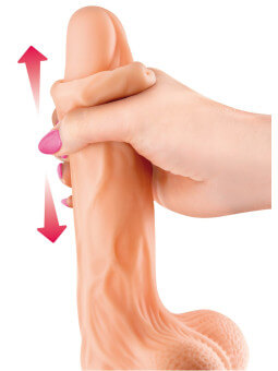 Gode réaliste veiné ventouse va-et-vient prépuce testicules billes mouvantes 18.5cm - CC514105