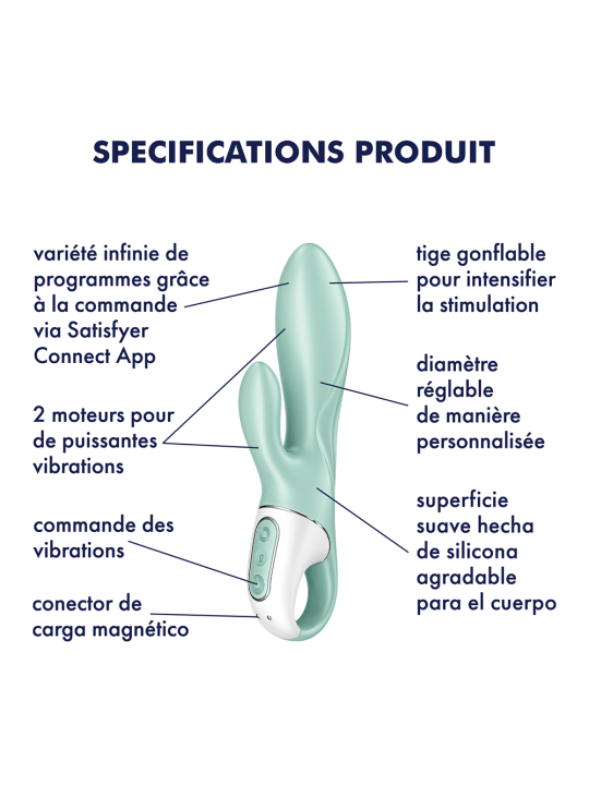 Vibromasseur rabbit gonflant connecté, USB Air Pump Bunny 5 Satisfyer - CC597801