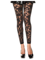 Legging noir fin transparent motif fleuri - MH35344BLK