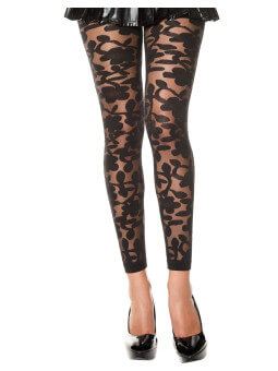 Legging noir fin transparent motif fleuri - MH35344BLK