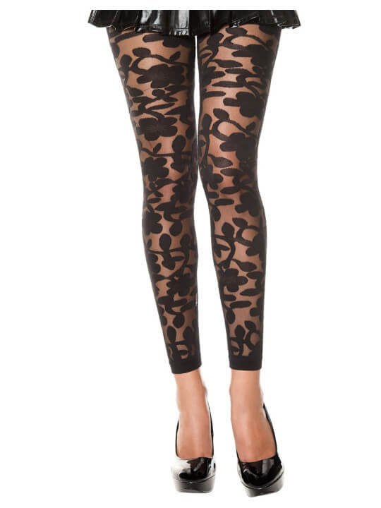 Legging noir fin transparent motif fleuri - MH35344BLK