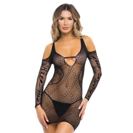 Robe résille noire Bite Me Choke Me - REN7100-BLK