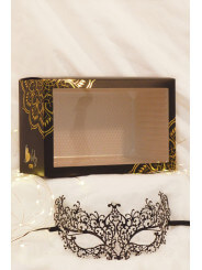 Masque vénitien Chiara rigide noir avec strass - HMJ-016BK