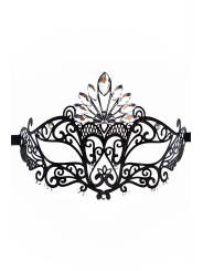 Masque vénitien Gemma rigide noir avec strass - HMJ-055BK