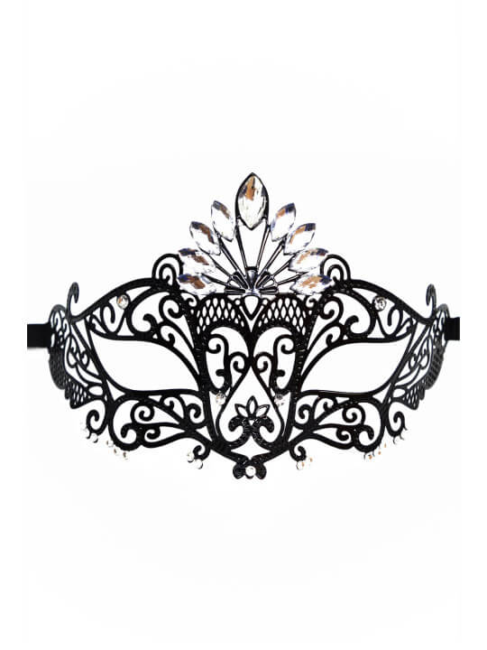 Masque vénitien Gemma rigide noir avec strass - HMJ-055BK