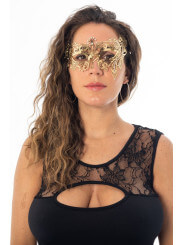 Masque vénitien Bianca rigide doré avec strass - HMJ-047B