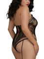 Combinaison Grande Taille dans un style Body string en dentelle avec des détails croisés - DG0329XBLK