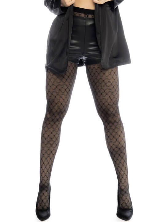 Collant résille noire transparent imprimé - MAL1111BLK