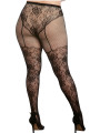 Collant grande taille dentelle et résille dans un style culotte taille haute - DG0346XBLK