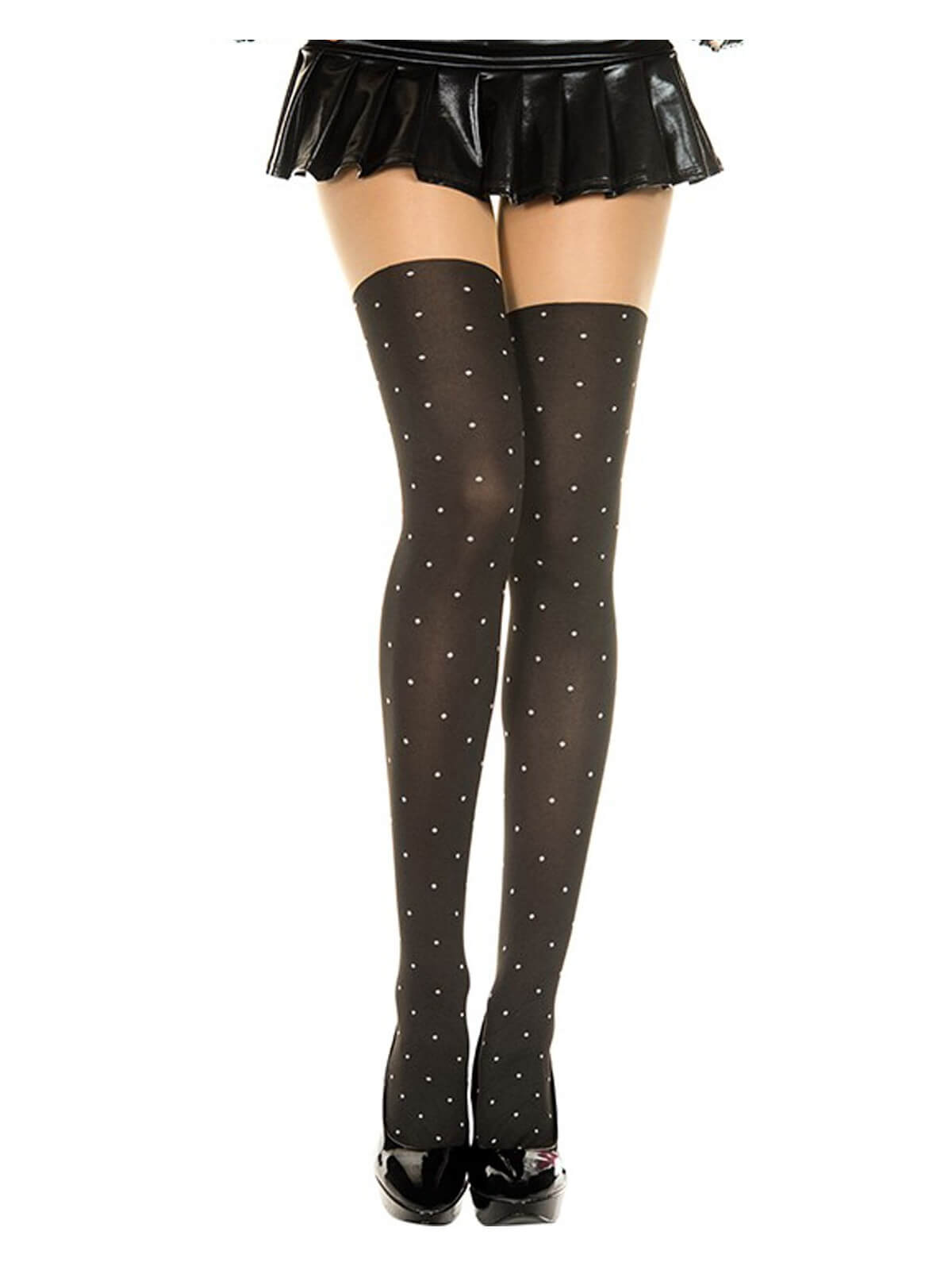 Collant fantaisie effet bas à pois blancs - MH7146BLK