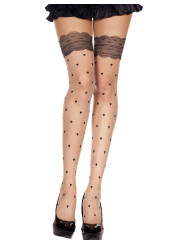 Collant chair sexy effet bas avec jarretières noires et coeurs - MH7276BLK