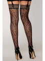 Bas résille dessin léopard avec jarretières noires/transparentes - DG0433BLK