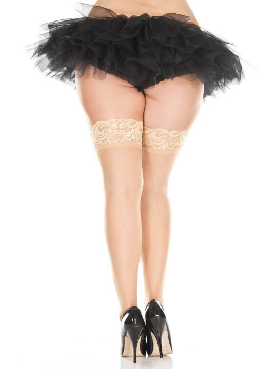 Bas noirs nylon voile couture et jarretières dentelle - MH4150XNUD