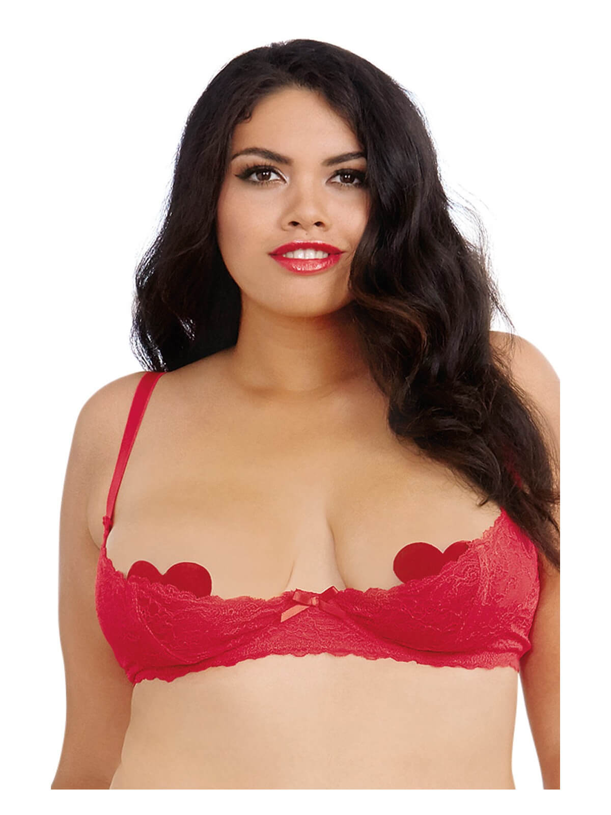 Soutien-gorge rouge grande taille demi-bonnets seins nus avec armatures - DG9386XRED