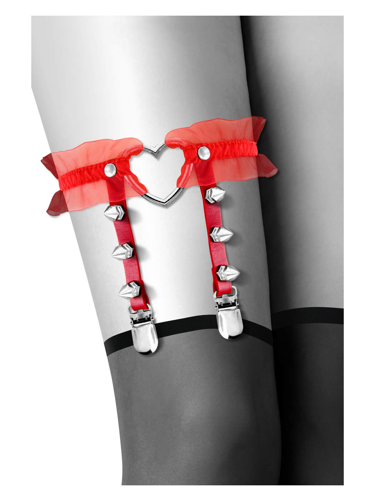 Jarretière rouge avec coeur pointes et tulle - CC6060100030