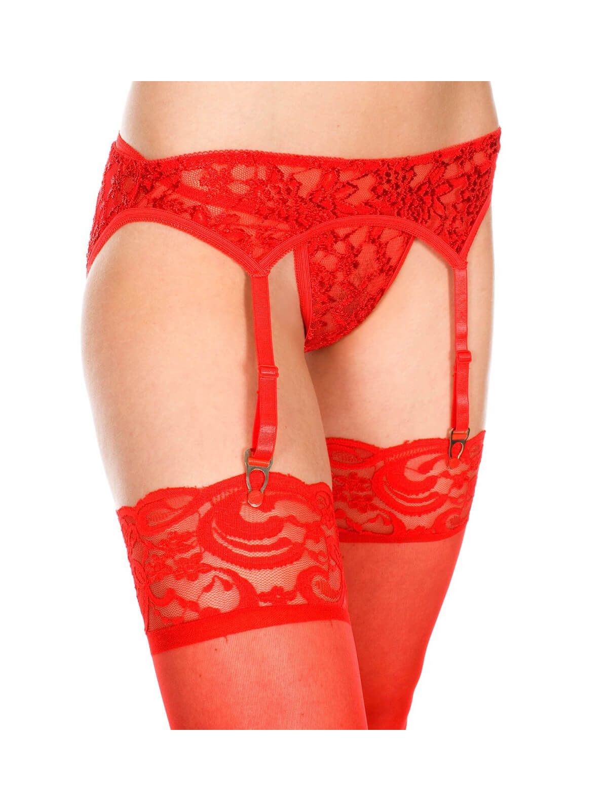 Porte-jarretelles rouge avec string dentelle florale - MH7707RED