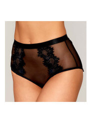 Culotte en résille et dentelle noire avec jarretelles roses - DG1485BLK