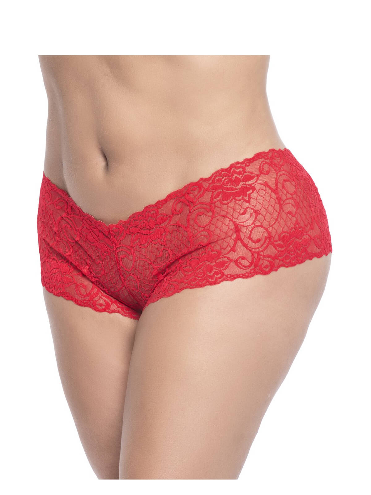 Shorty en dentelle rouge grande taille - MAL90XRED