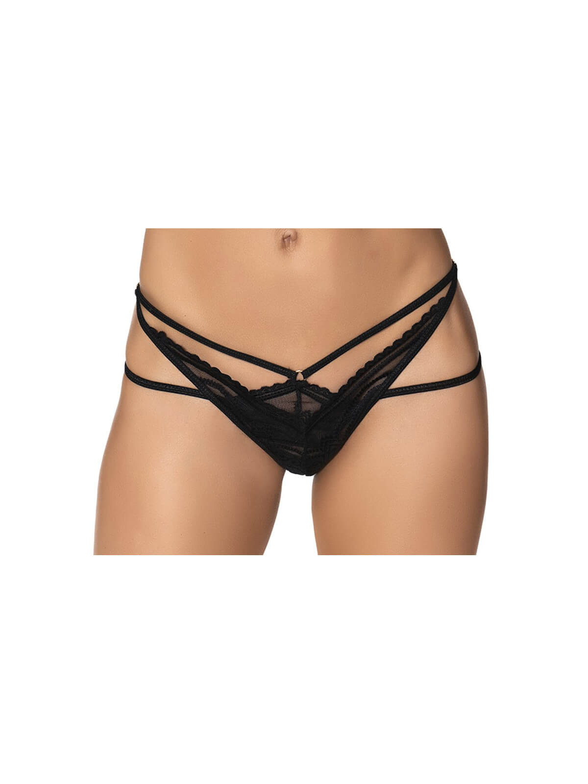 String noir avec lanières - MAL111BLK