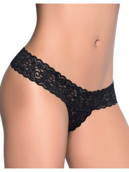 String ouvert brésilien noir en dentelle - MAL99BLK