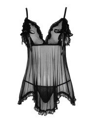 Nuisette en résille et dentelle noire avec string - R2740796