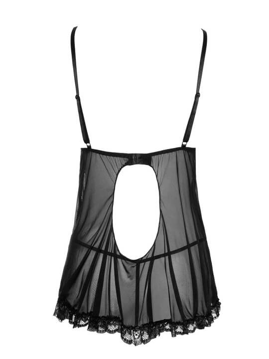 Nuisette en résille et dentelle noire avec string - R2740796