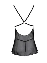 Nuisette noire en dentelle et résille transparente avec string - R2741334