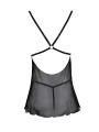 Nuisette noire en dentelle et résille transparente avec string - R2741334