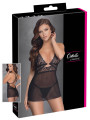 Nuisette noire en dentelle et résille transparente avec string - R2741334
