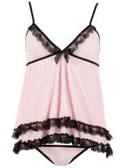 Nuisette doublée rose avec dentelle florale et string - R2740052