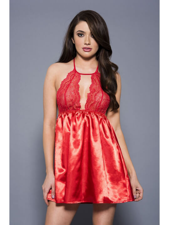Nuisette charmeuse  satin et dentelle bordeaux - ML60093RED