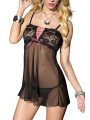 Nuisette noire poitrine dentelle laçage rose - ML56115BKP