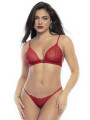 Ensemble lingerie trois pièces en dentelle rouge imprimée de cœurs - MAL8813RED