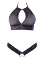 Soutien-gorge bandeau, en dentelle et résille noire et string ouvert - R2213648