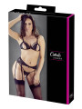 Ensemble trois pièces avec soutien-gorge fendu, porte-jarretelles et string noir - R2230348