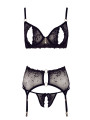 Soutien-gorge dentelle, porte-jarretelles et string ouvert noir - R2213052