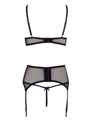 Soutien-gorge dentelle, porte-jarretelles et string ouvert noir - R2213052