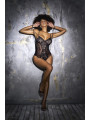 Body en dentelle et résille noire avec cordons d'attache - MAL8799BLK