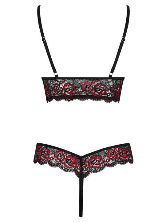 Body string en dentelle florale bicolore et résille - R2642859