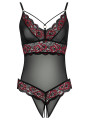 Body string en dentelle florale bicolore et résille - R2642859