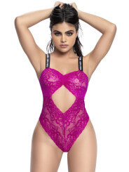 Body string en dentelle florale rose et bretelles larges élastiques  - MAL8693HPK