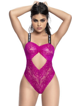 Body string en dentelle florale rose et bretelles larges élastiques  - MAL8693HPK