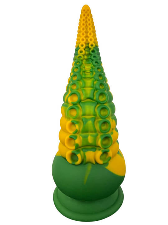 Gode ventouse tentacule Kraken vibrant 21 cm vert et jaune USB - WS-NV101