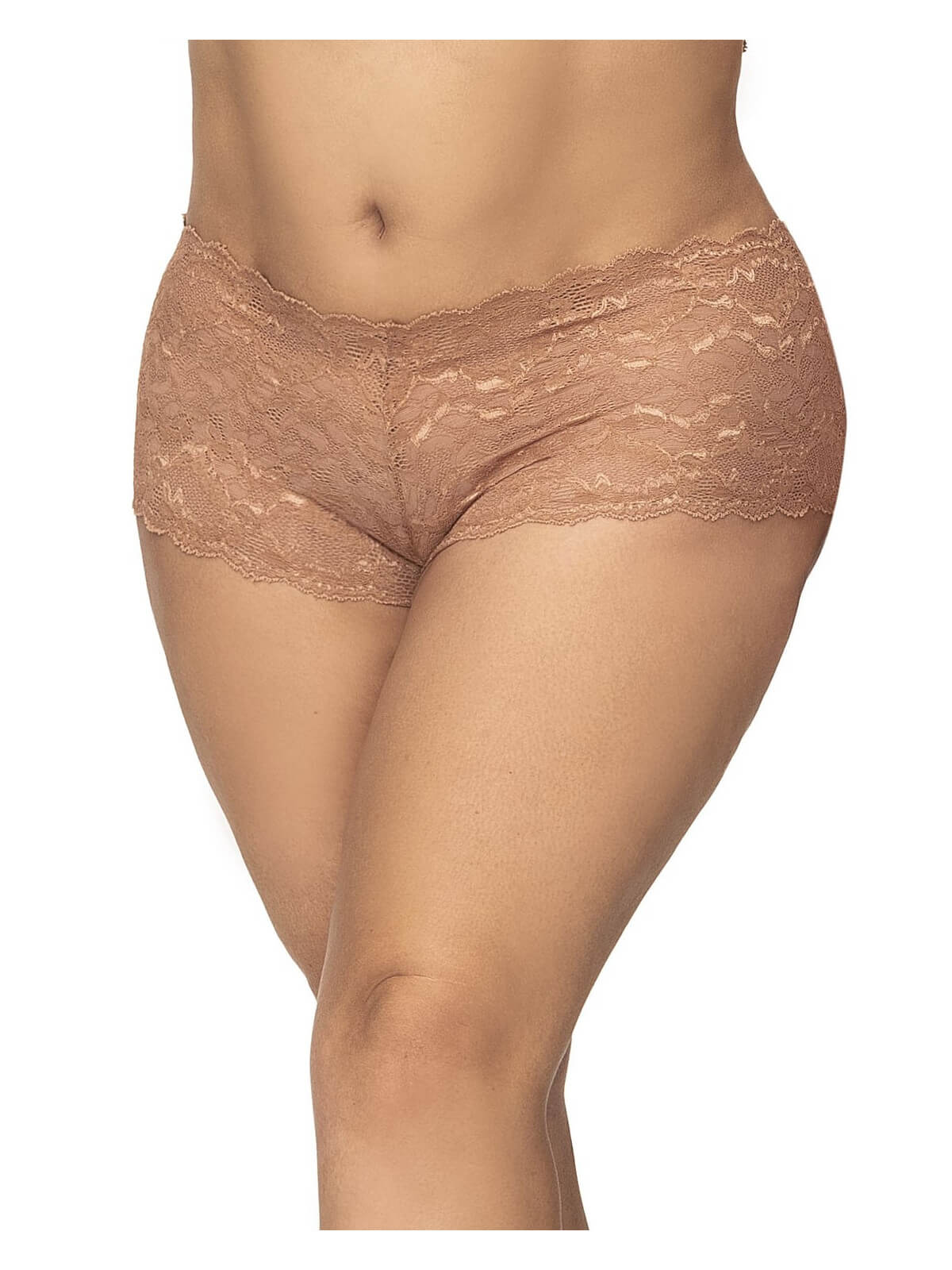 Shorty grande taille en dentelle couleur taupe - MAL90TAUP