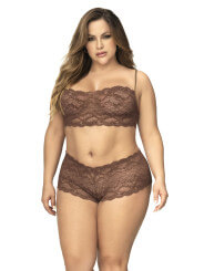 Ensemble 2 pièces en dentelle grande taille, top à bretelles et shorty couleur cacao - MAL206XCOCO