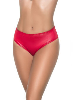 String bande large en wetlook rouge, taille haute, tissu fronçé à l'arrière - MAL3038WRED