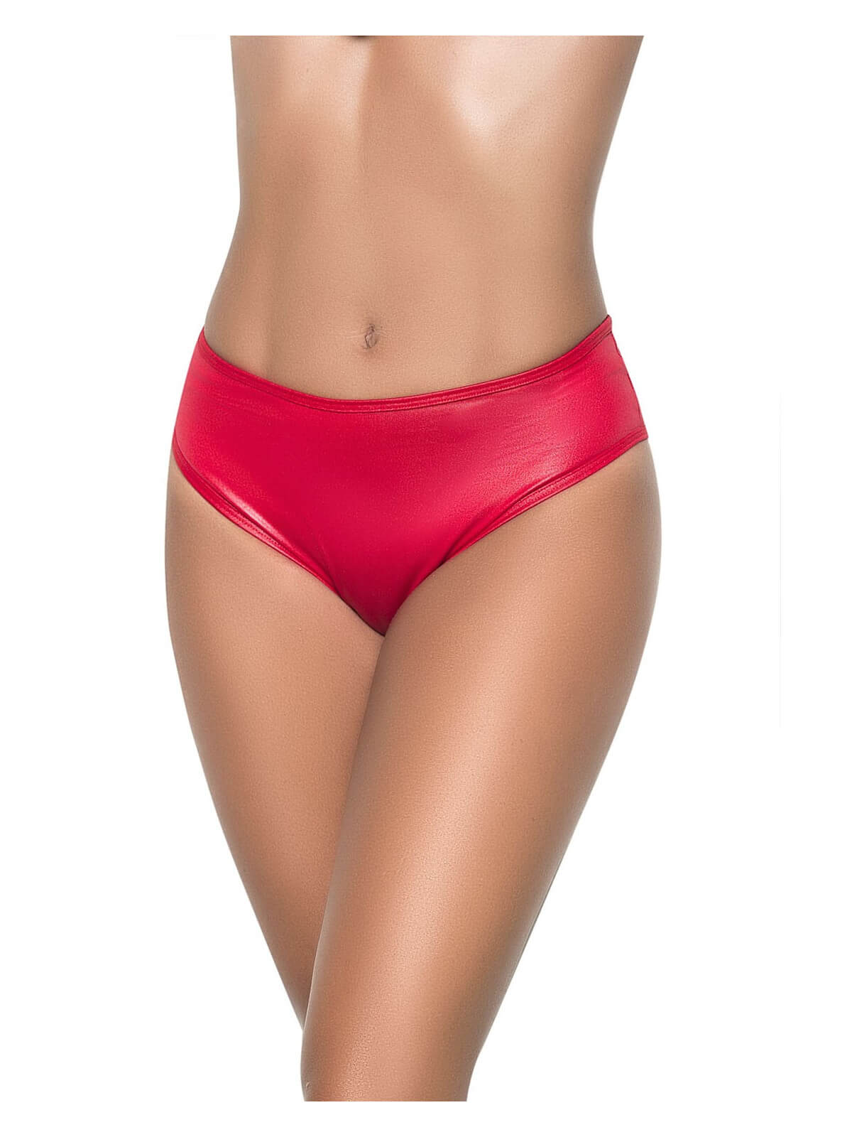String bande large en wetlook rouge, taille haute, tissu fronçé à l'arrière - MAL3038WRED